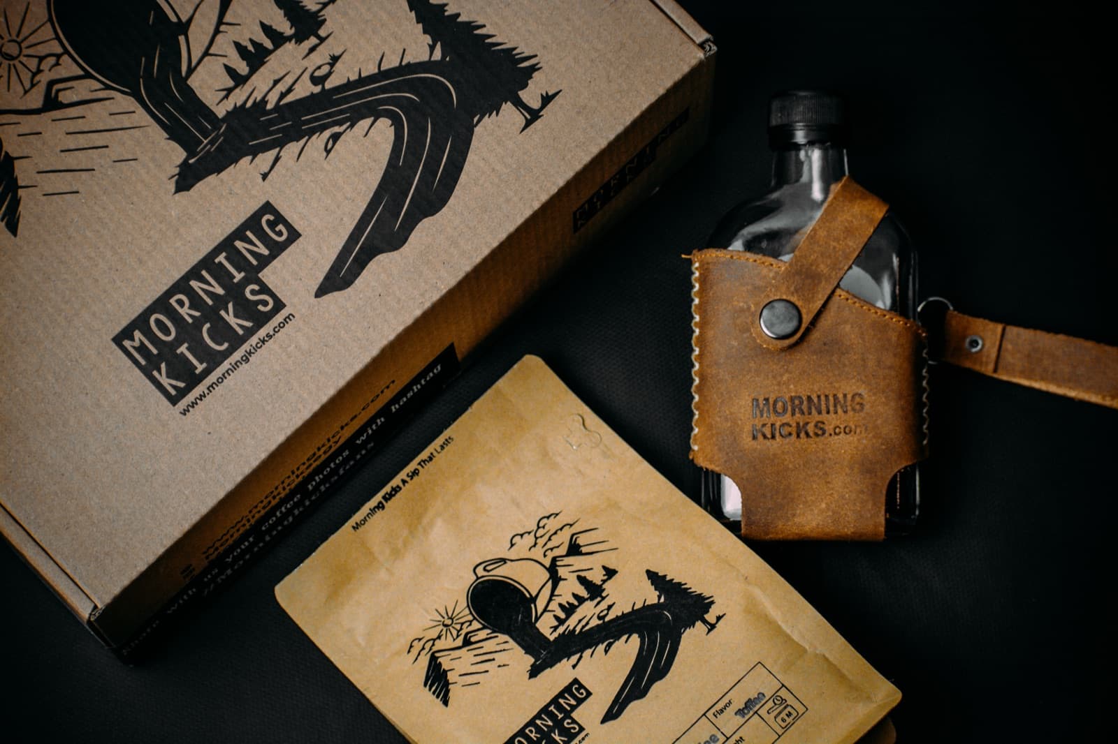 Havana Full Kit — tan leather cover, glass bottles, coffee pack and filters